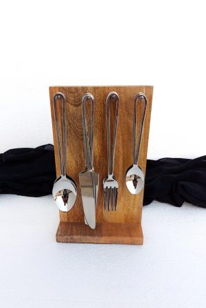 Flatware Set of 24 Pcs w/Wooden Stand